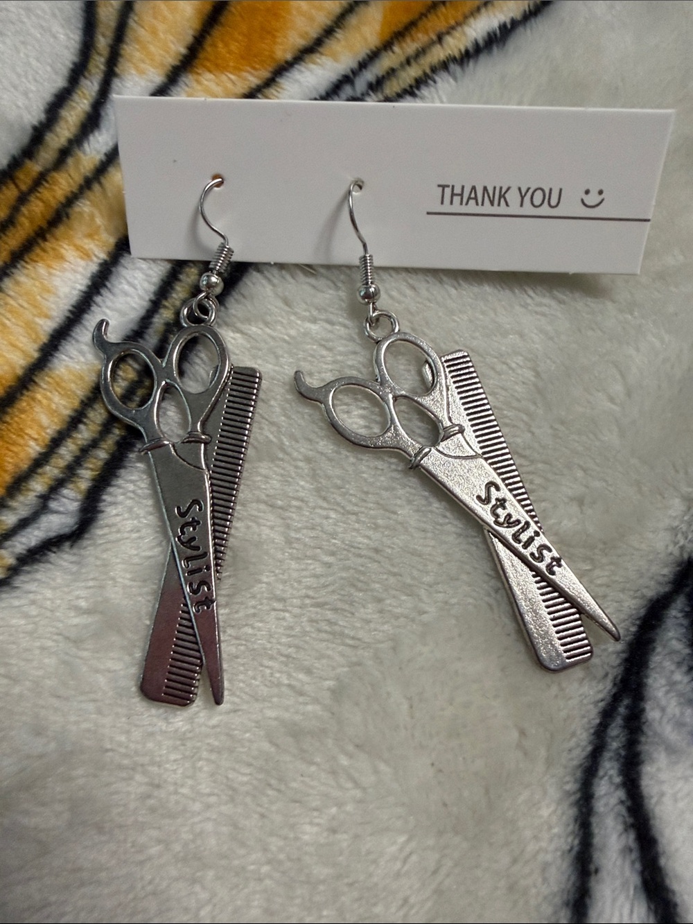 Stylish Silver Hair Stylist Scissors & Comb Earrings